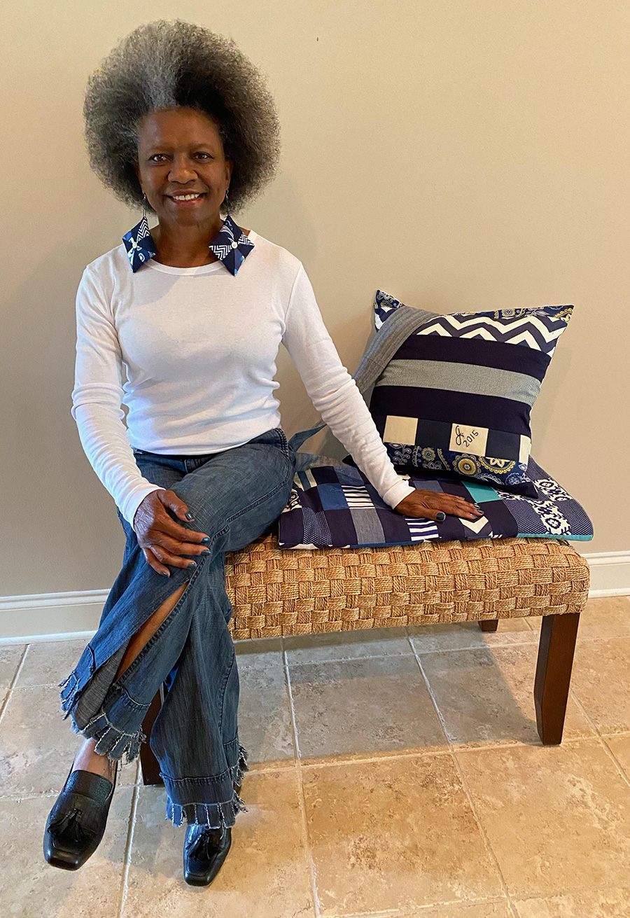 J. Janice Coleman with her B. B. King Blues Cotton Sack and matching pillows.
